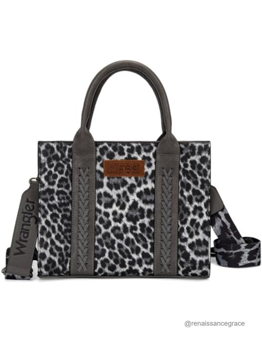 Wrangler Style Faux Leather Satchel Purse with Whipstitch Detachable Strap